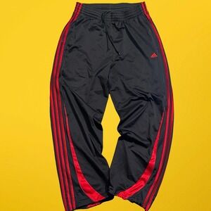 Adidas Mens Track Pants Black Red 3 Stripe Athletic Jogger Trousers